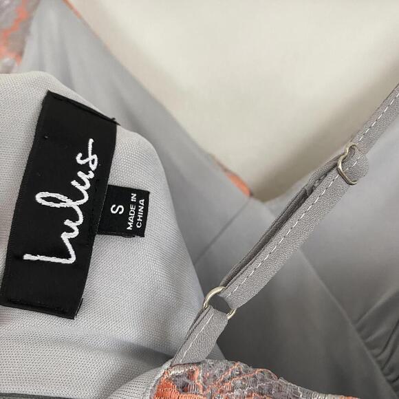 Lulus gray and peach lace midi dress - Picture 8 of 8